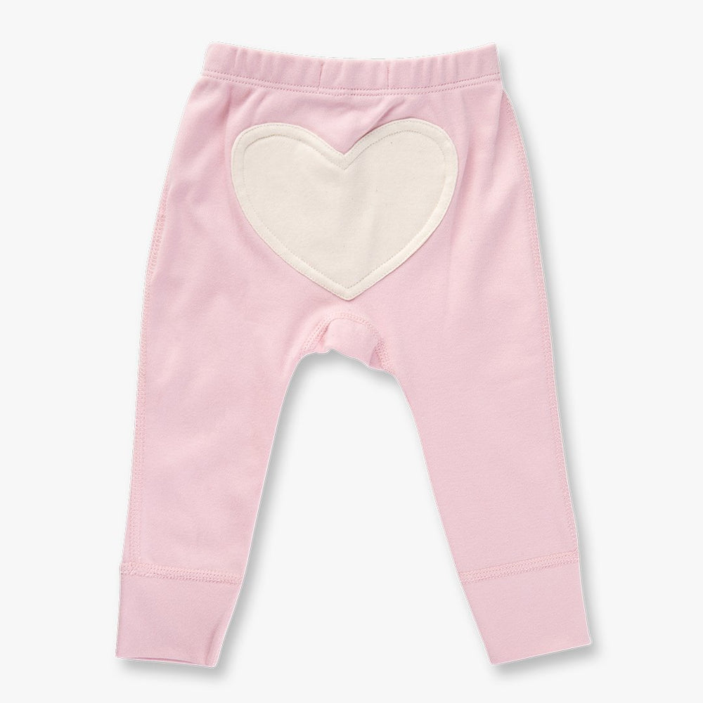Dusty Pink Heart Pants - Sapling Organic Baby Clothes